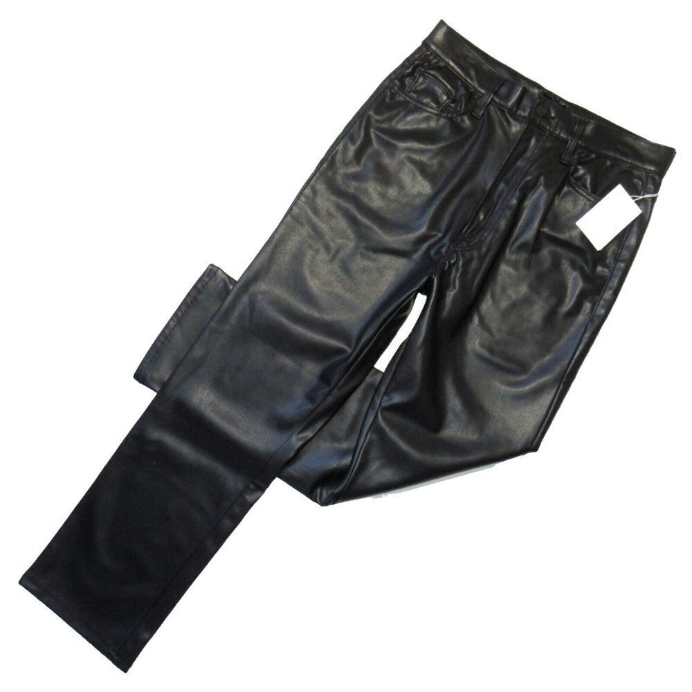 NWT Mother Tripper Ankle in Wax On Wax Off Black Faux Leather Stretch Pants 31